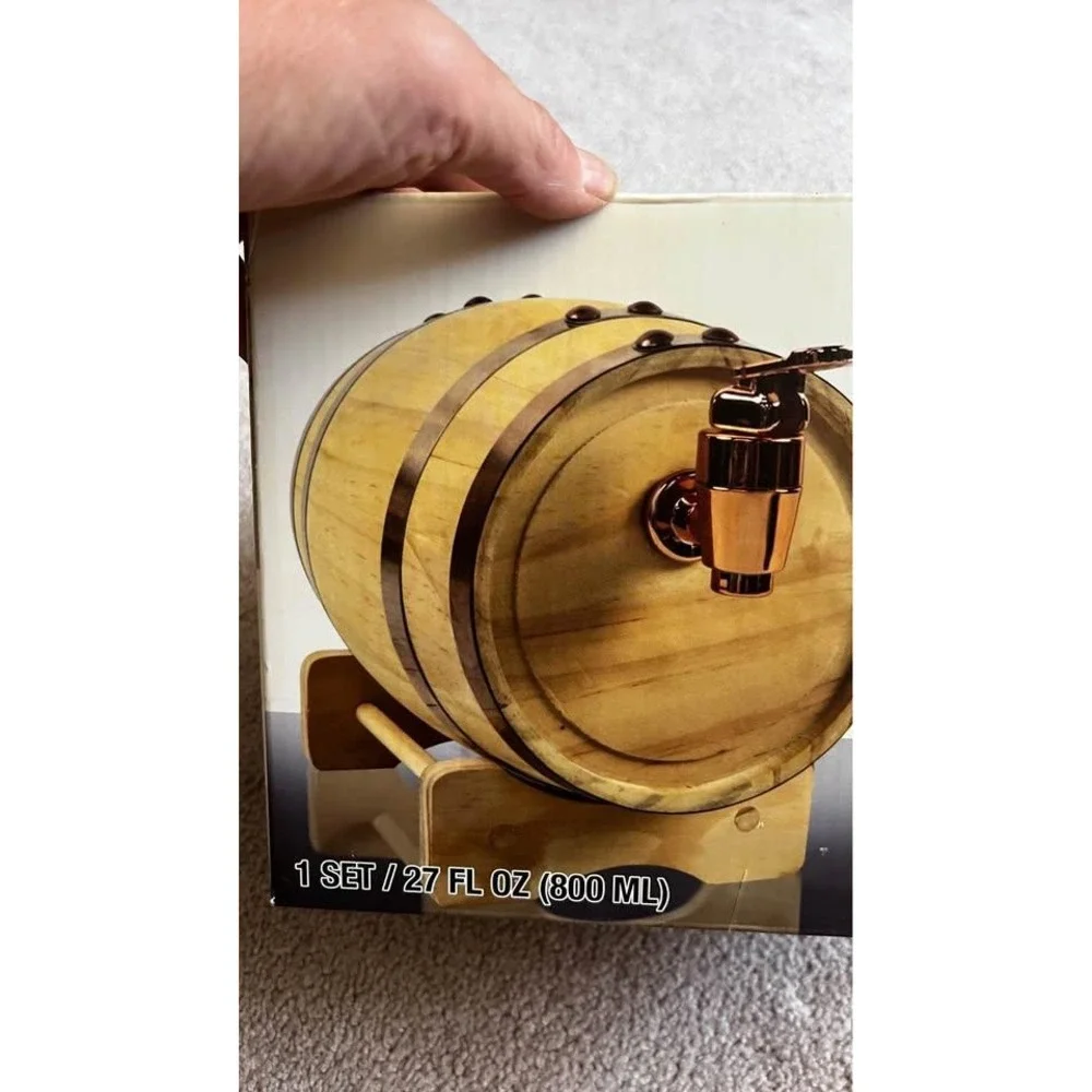 Modern Expressions Mini Whiskey Barrel Wood Liquor Dispenser 27 fl oz 800ml New